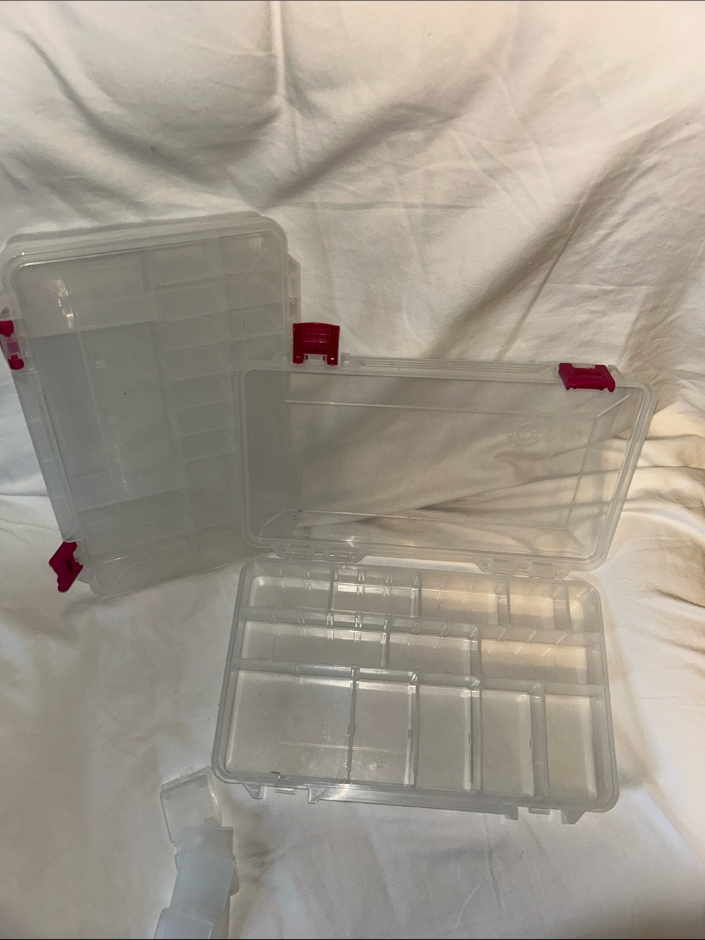 Clear Plastic Compartment Storage Box with Pink Clips - Home Organization